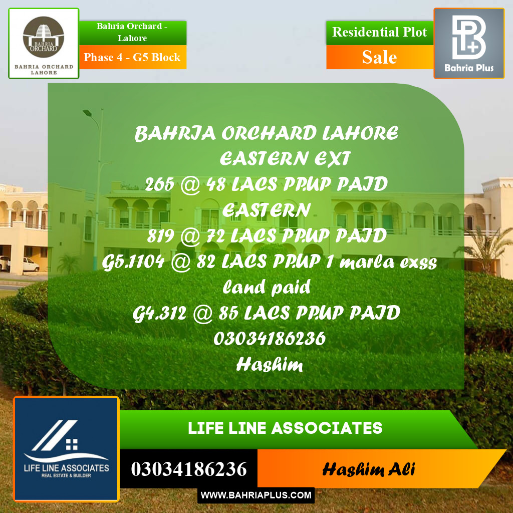Residential Plot for Sale in Phase 4 - G5 Block -  Bahria Orchard, Lahore - (BP-191657)