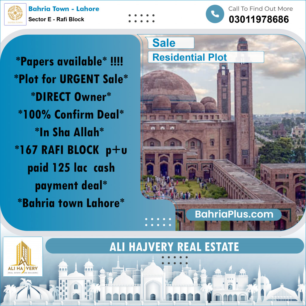 Residential Plot for Sale in Sector E - Rafi Block -  Bahria Town, Lahore - (BP-191669)