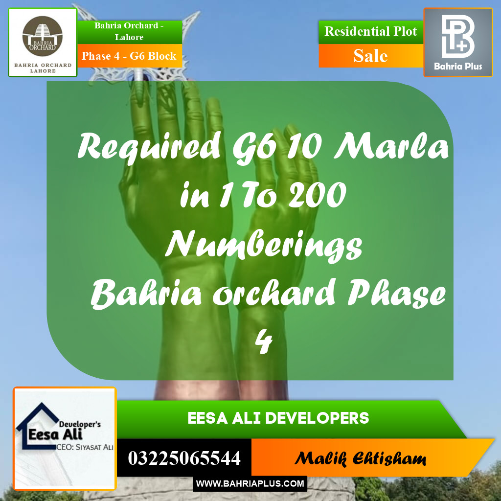 Residential Plot for Sale in Phase 4 - G6 Block -  Bahria Orchard, Lahore - (BP-191702)