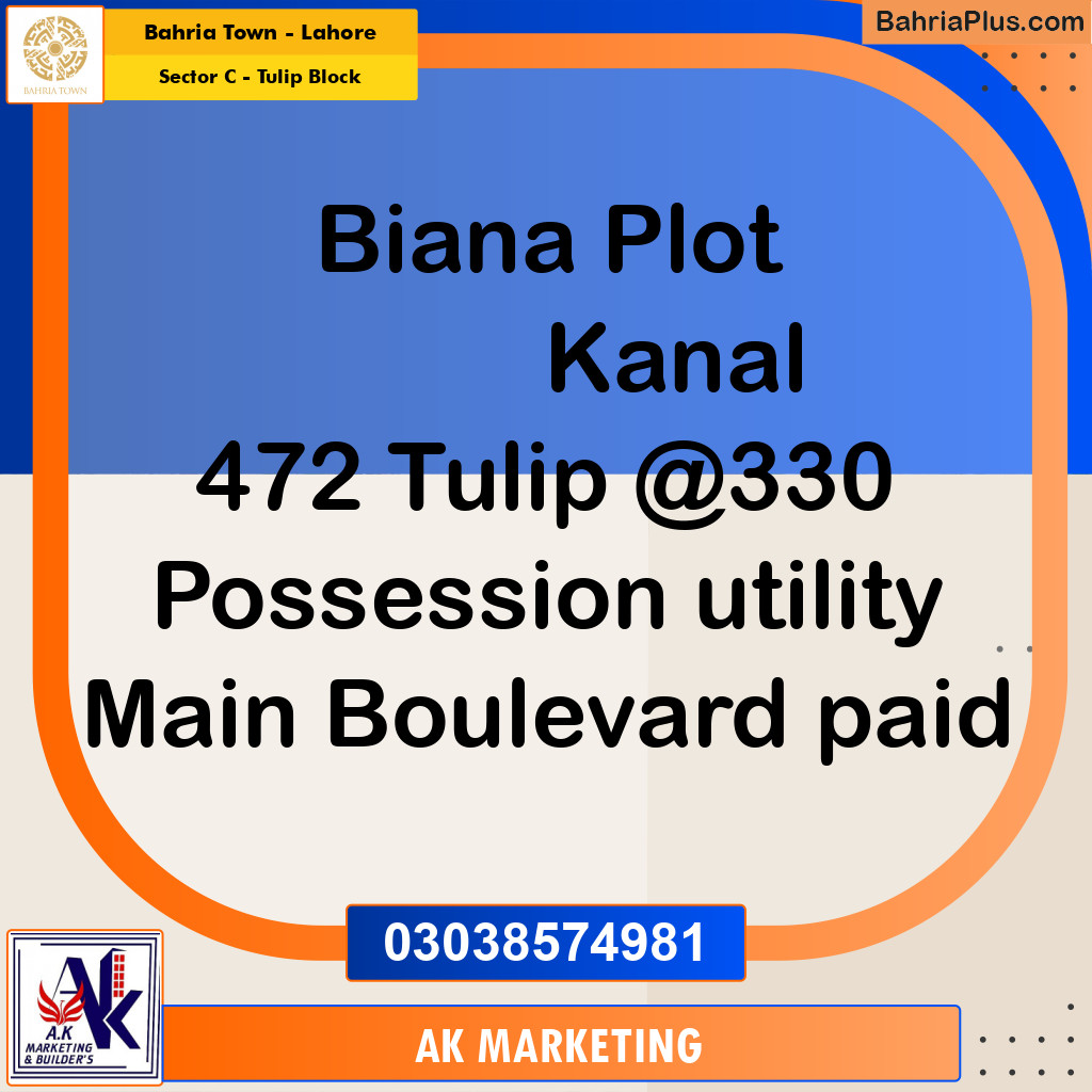 Residential Plot for Sale in Sector C - Tulip Block -  Bahria Town, Lahore - (BP-191707)