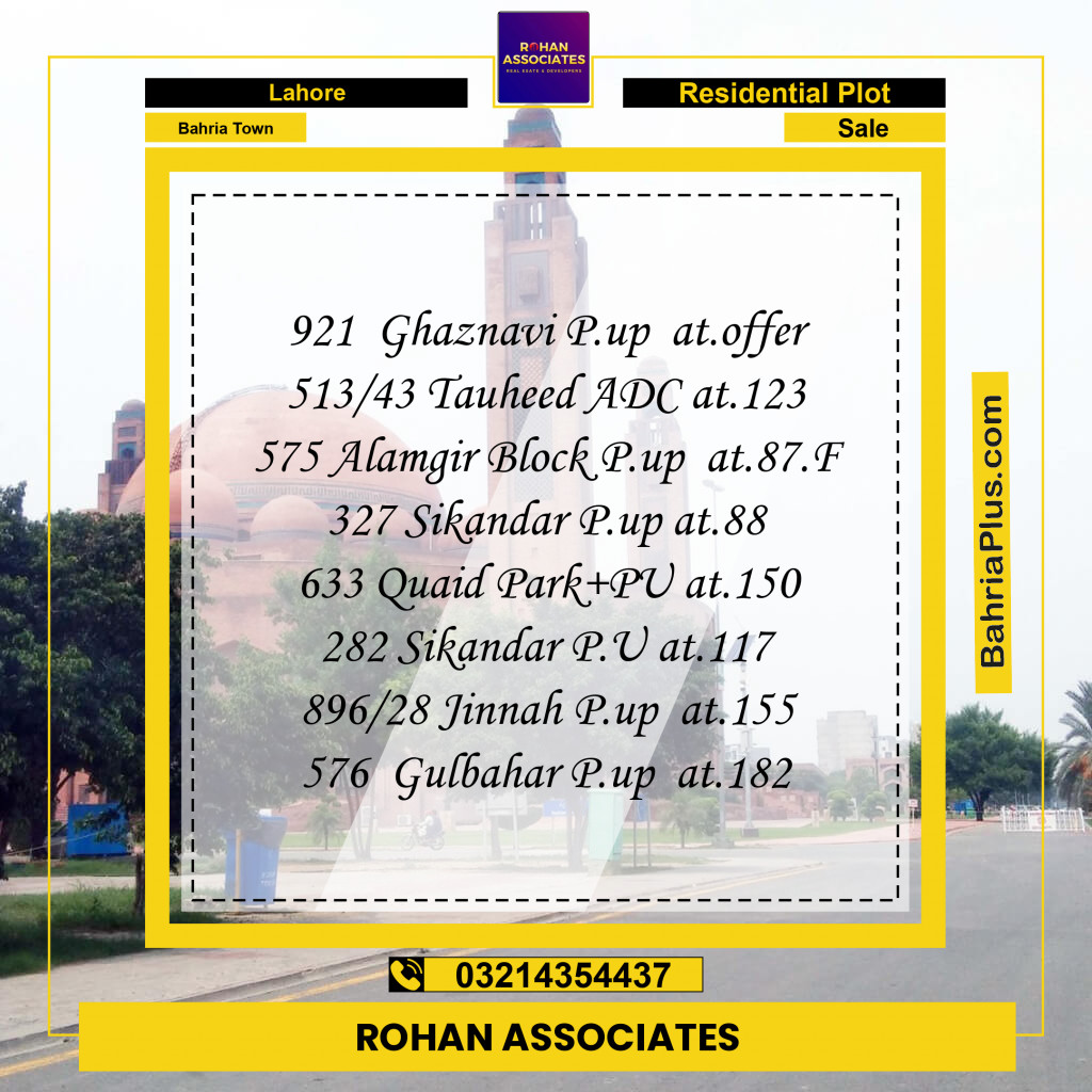 Residential Plot for Sale in Bahria Town, Lahore - (BP-191757)
