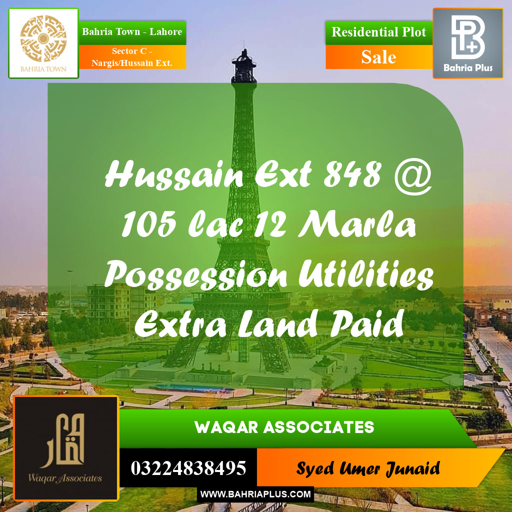 Residential Plot for Sale in Sector C - Nargis/Hussain Ext. -  Bahria Town, Lahore - (BP-191776)