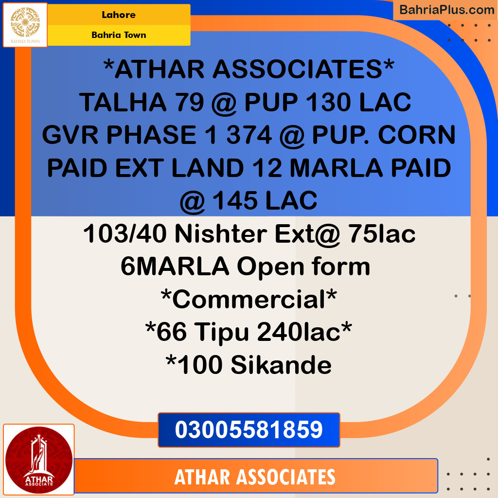 Residential Plot for Sale in Bahria Town, Lahore - (BP-191815)