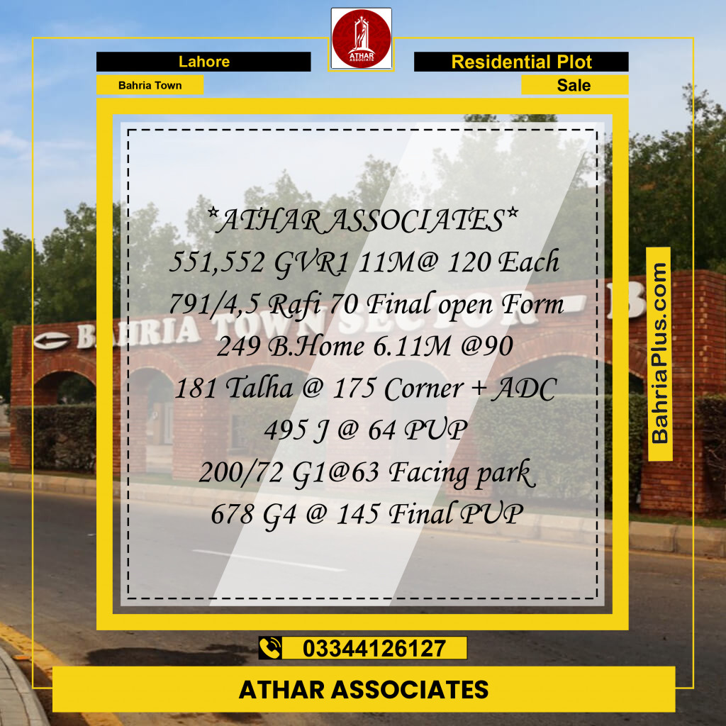 Residential Plot for Sale in Bahria Town, Lahore - (BP-191847)