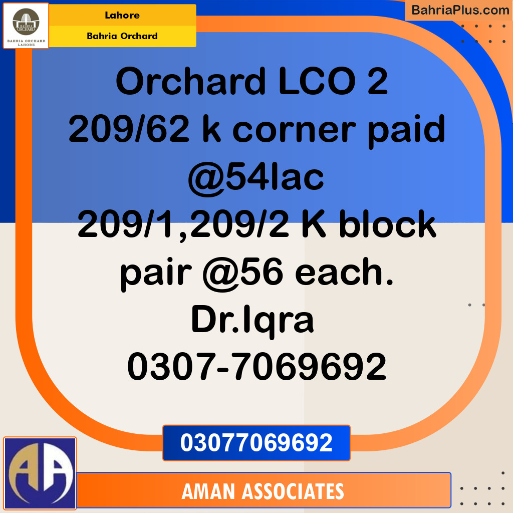 Residential Plot for Sale in Bahria Orchard, Lahore - (BP-191889)