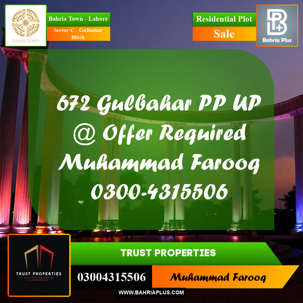 Residential Plot for Sale in Sector C - Gulbahar Block -  Bahria Town, Lahore - (BP-191940)