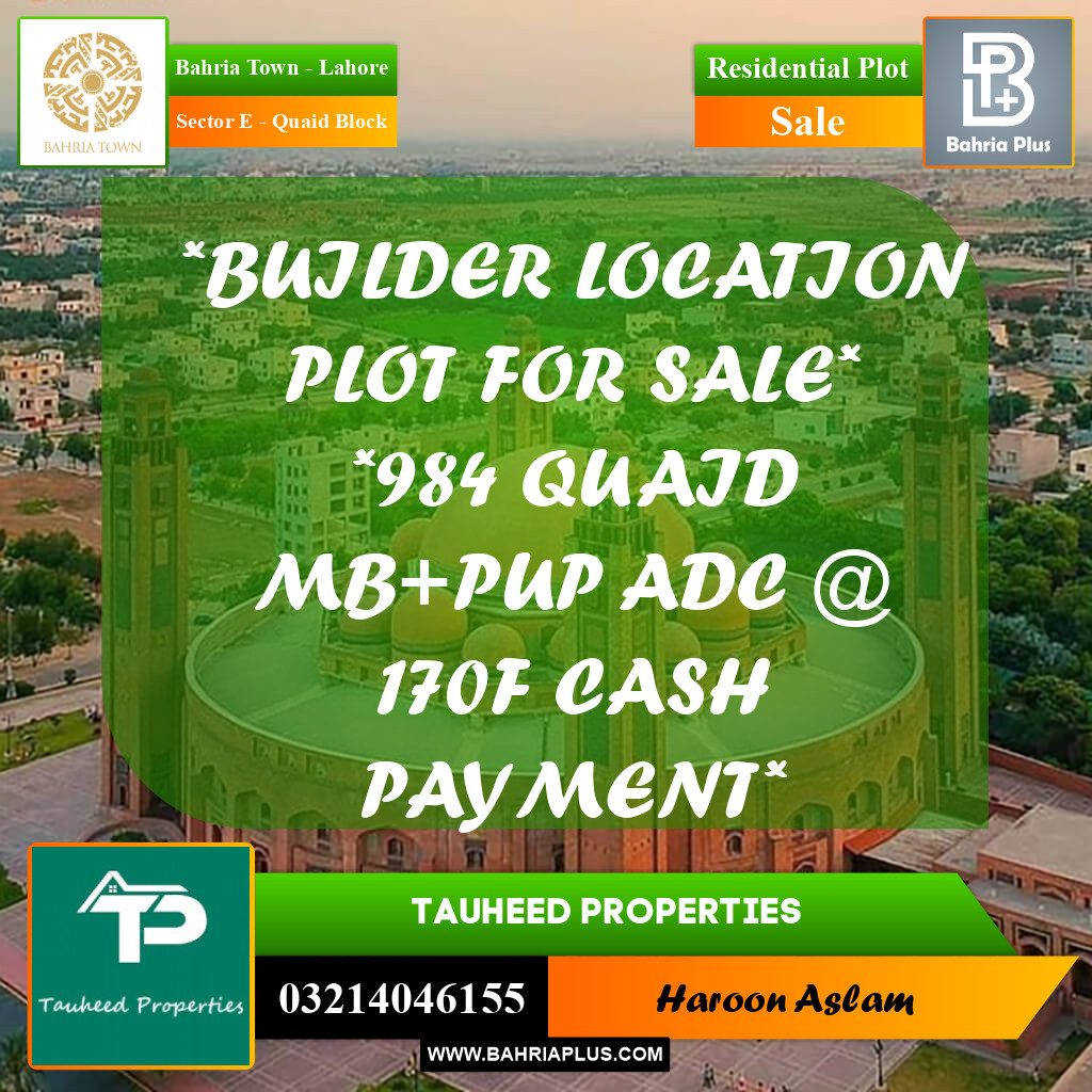 Residential Plot for Sale in Sector E - Quaid Block -  Bahria Town, Lahore - (BP-191946)