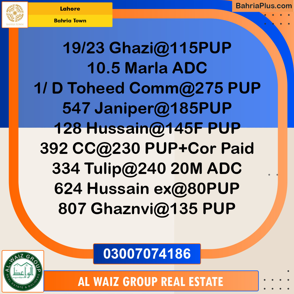 Residential Plot for Sale in Bahria Town, Lahore - (BP-191950)