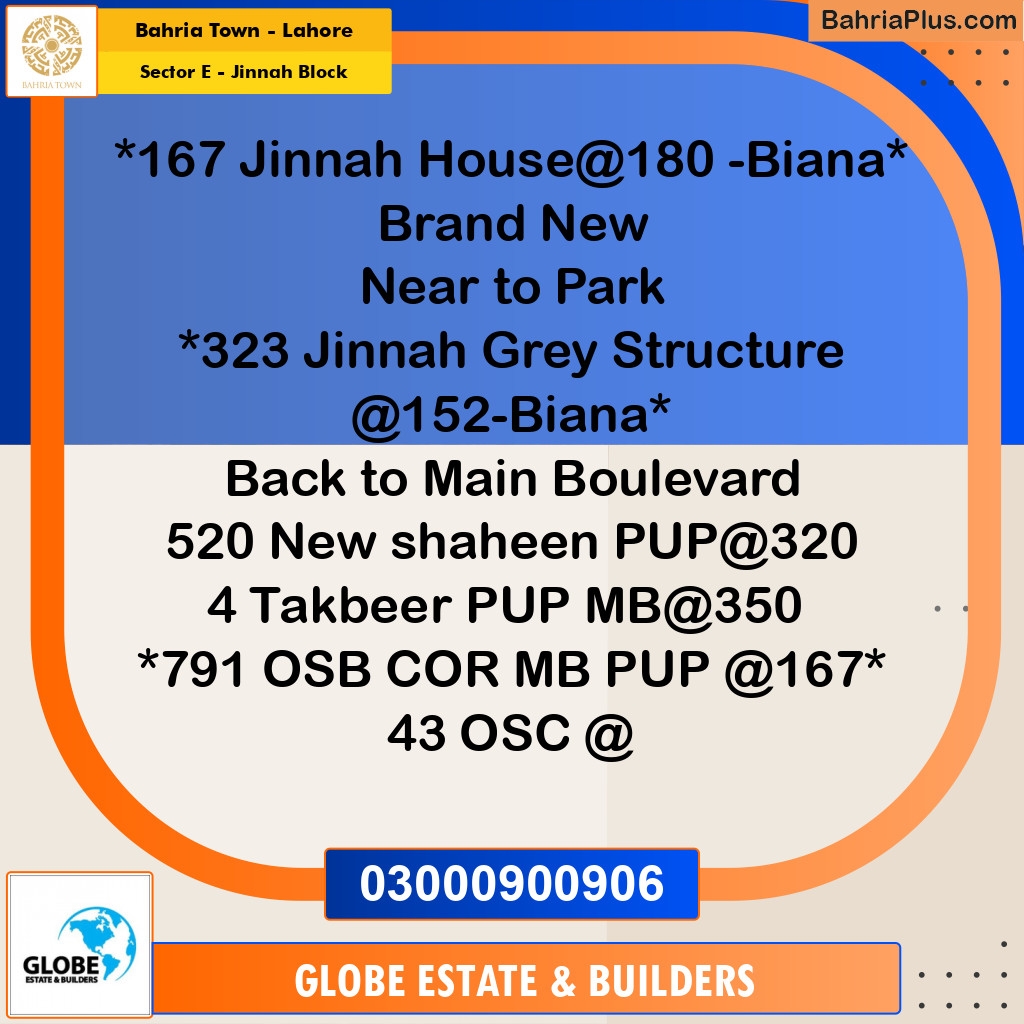 Residential Plot for Sale in Sector E - Jinnah Block - Bahria Town, Lahore - (BP-192008)