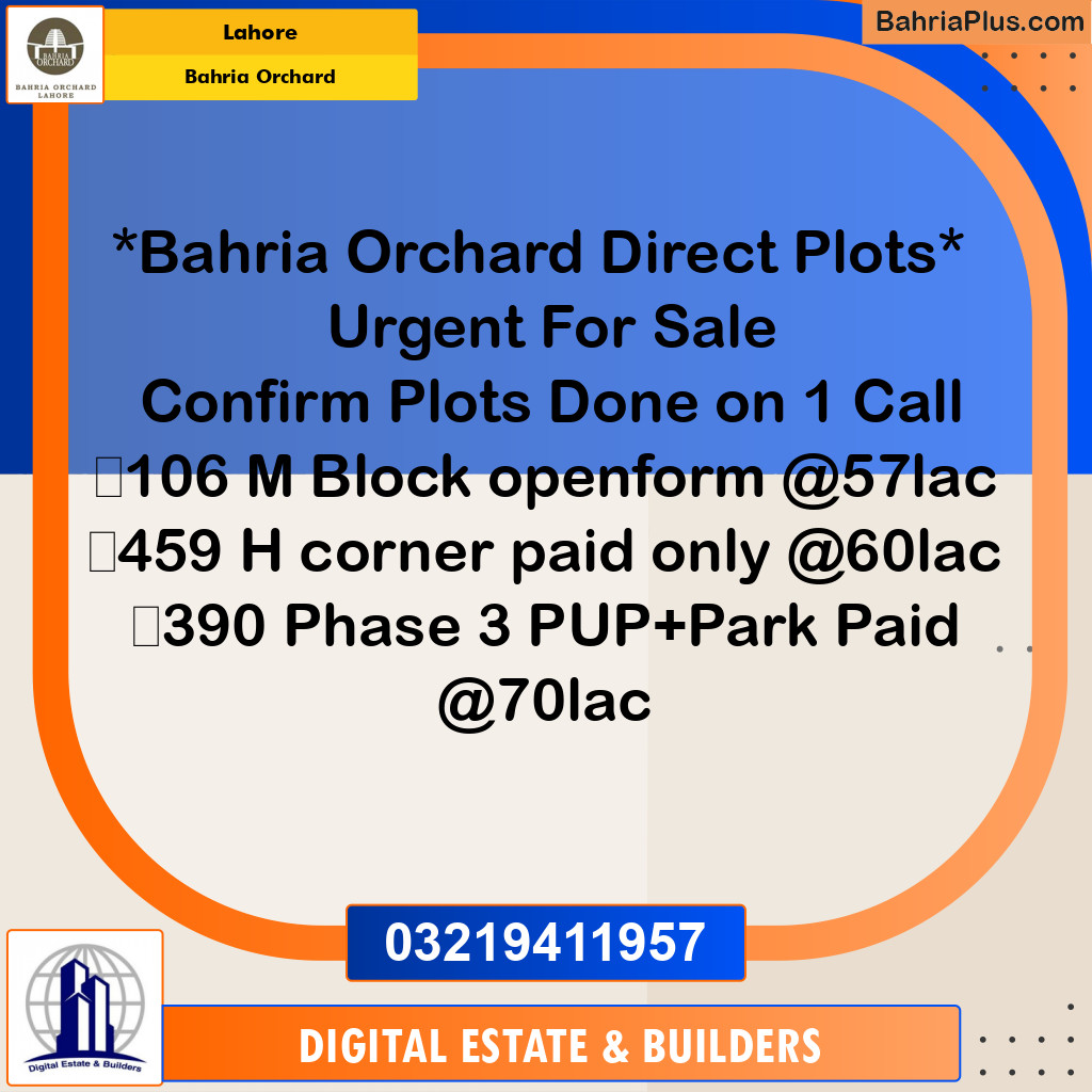 Residential Plot for Sale in Bahria Orchard, Lahore - (BP-192025)