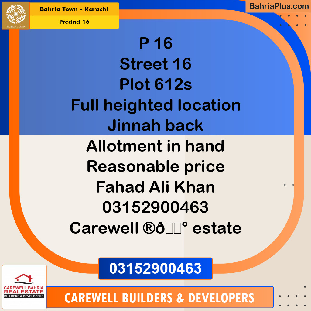 250 Sq. Yards Residential Plot for Sale in Precinct 16 -  Bahria Town, Karachi - (BP-192030)