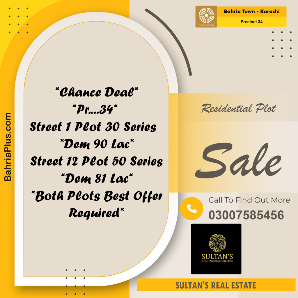 250 Sq. Yards Residential Plot for Sale in Precinct 34 -  Bahria Town, Karachi - (BP-192033)