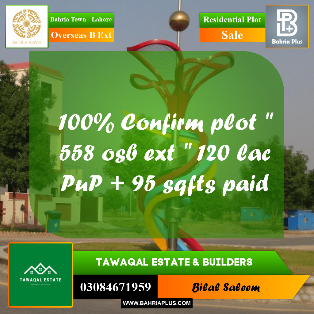 Residential Plot for Sale in Overseas B Ext -  Bahria Town, Lahore - (BP-192043)