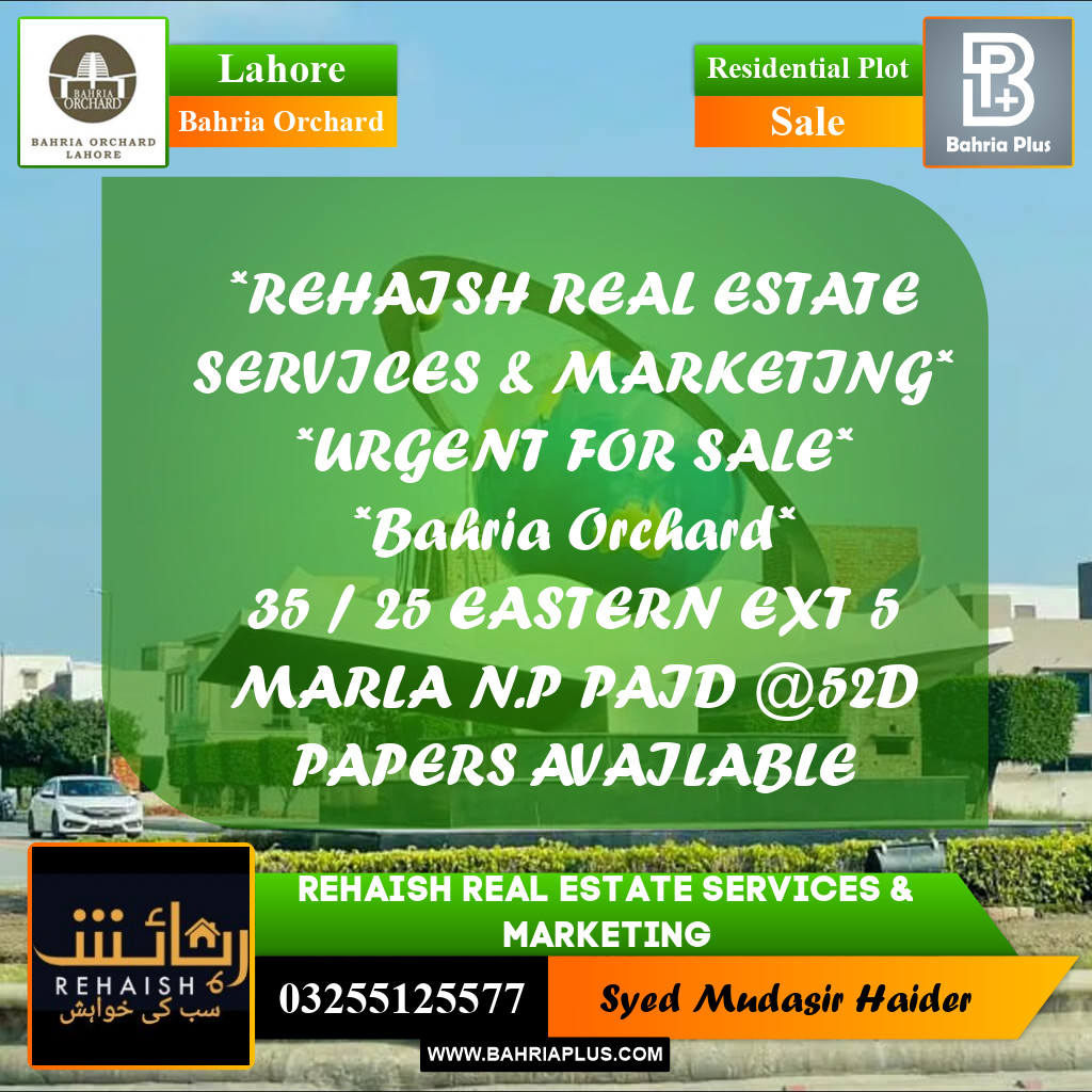 Residential Plot for Sale in Bahria Orchard, Lahore - (BP-192065)