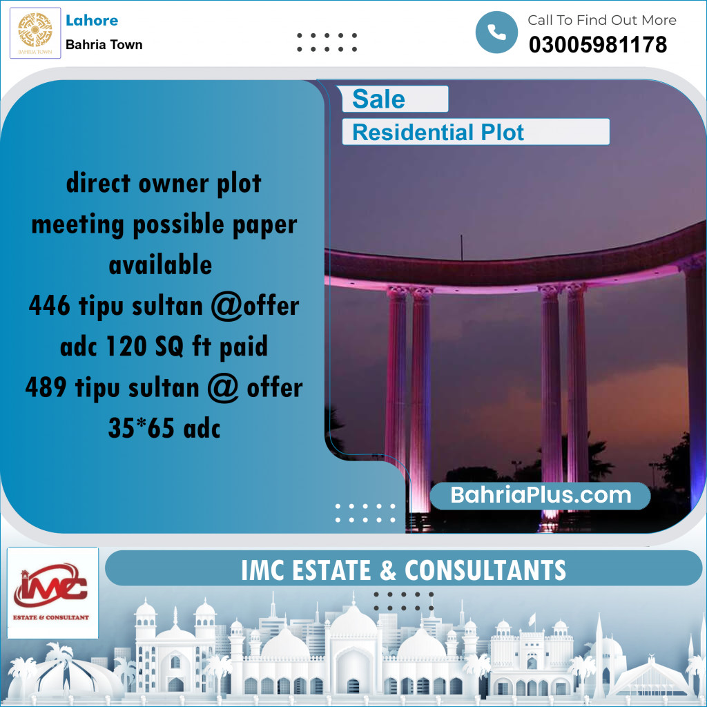 Residential Plot for Sale in Bahria Town, Lahore - (BP-192145)