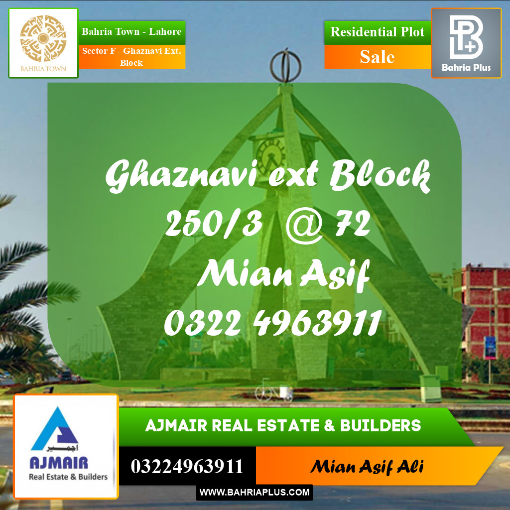 Residential Plot for Sale in Sector F - Ghaznavi Ext. Block -  Bahria Town, Lahore - (BP-192147)