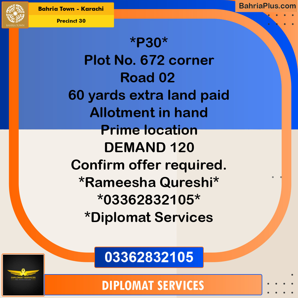 250 Sq. Yards Residential Plot for Sale in Precinct 30 -  Bahria Town, Karachi - (BP-192160)