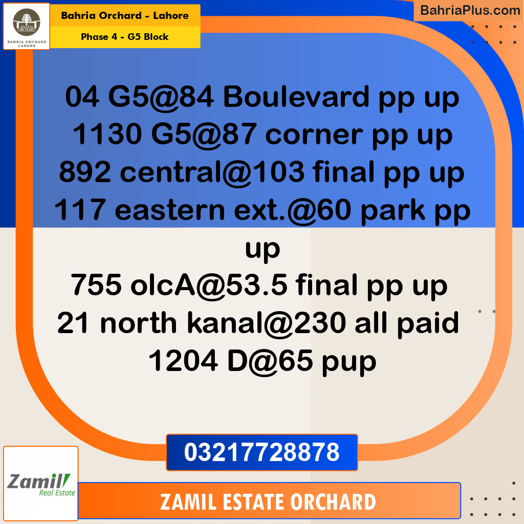 Residential Plot for Sale in Phase 4 - G5 Block -  Bahria Orchard, Lahore - (BP-192173)