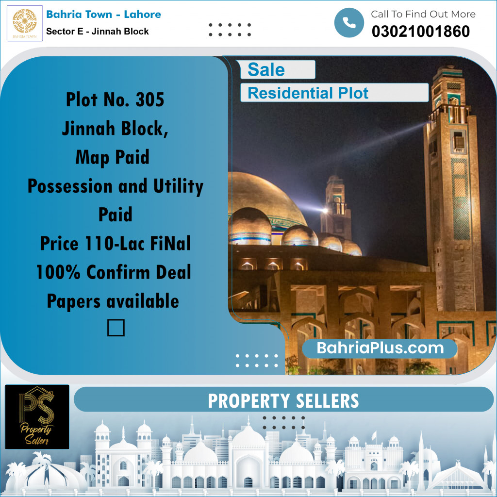 Residential Plot for Sale in Sector E - Jinnah Block - Bahria Town, Lahore - (BP-192219)