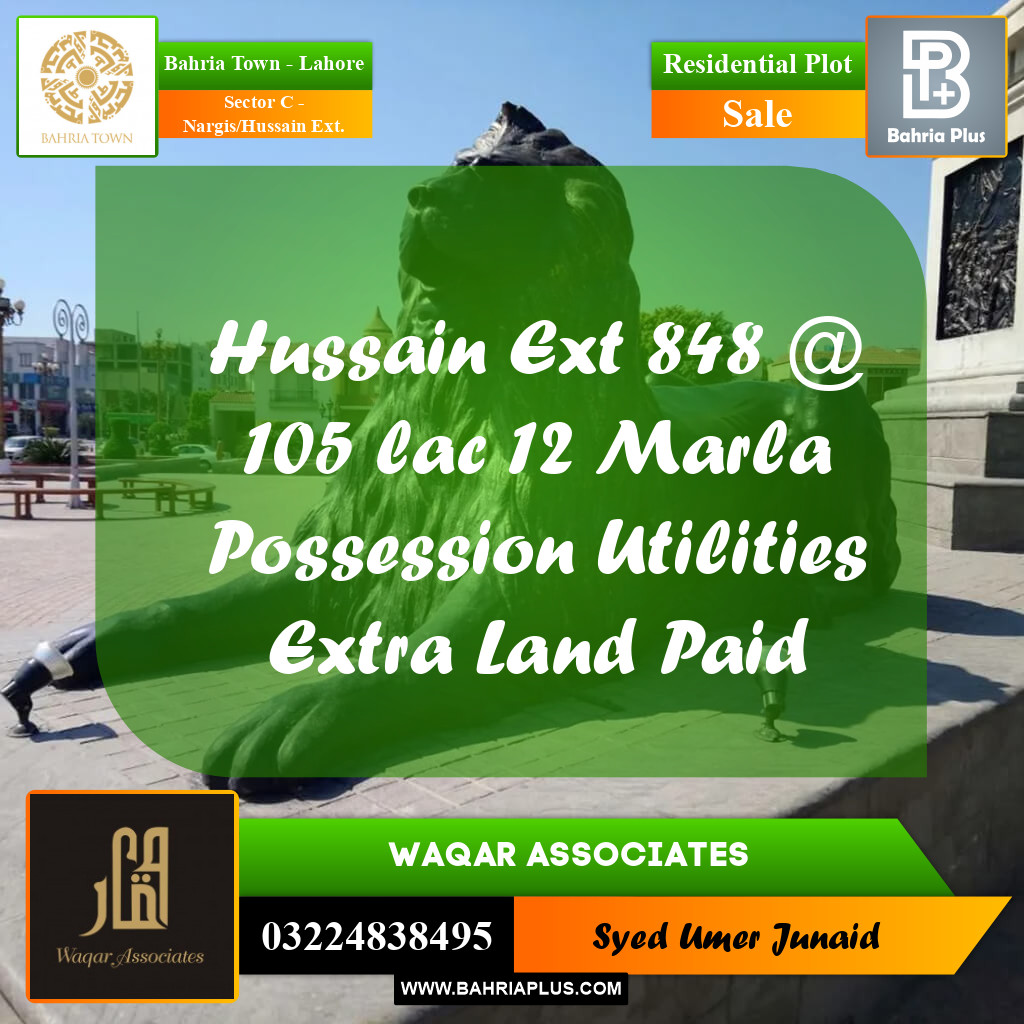 Residential Plot for Sale in Sector C - Nargis/Hussain Ext. -  Bahria Town, Lahore - (BP-192240)