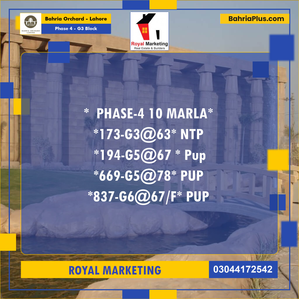 Residential Plot for Sale in Phase 4 - G3 Block -  Bahria Orchard, Lahore - (BP-192250)