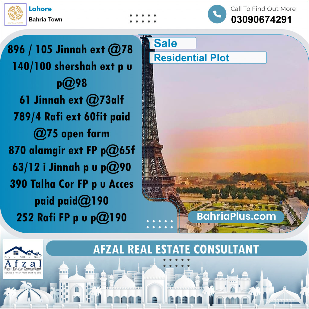 Residential Plot for Sale in Bahria Town, Lahore - (BP-192283)