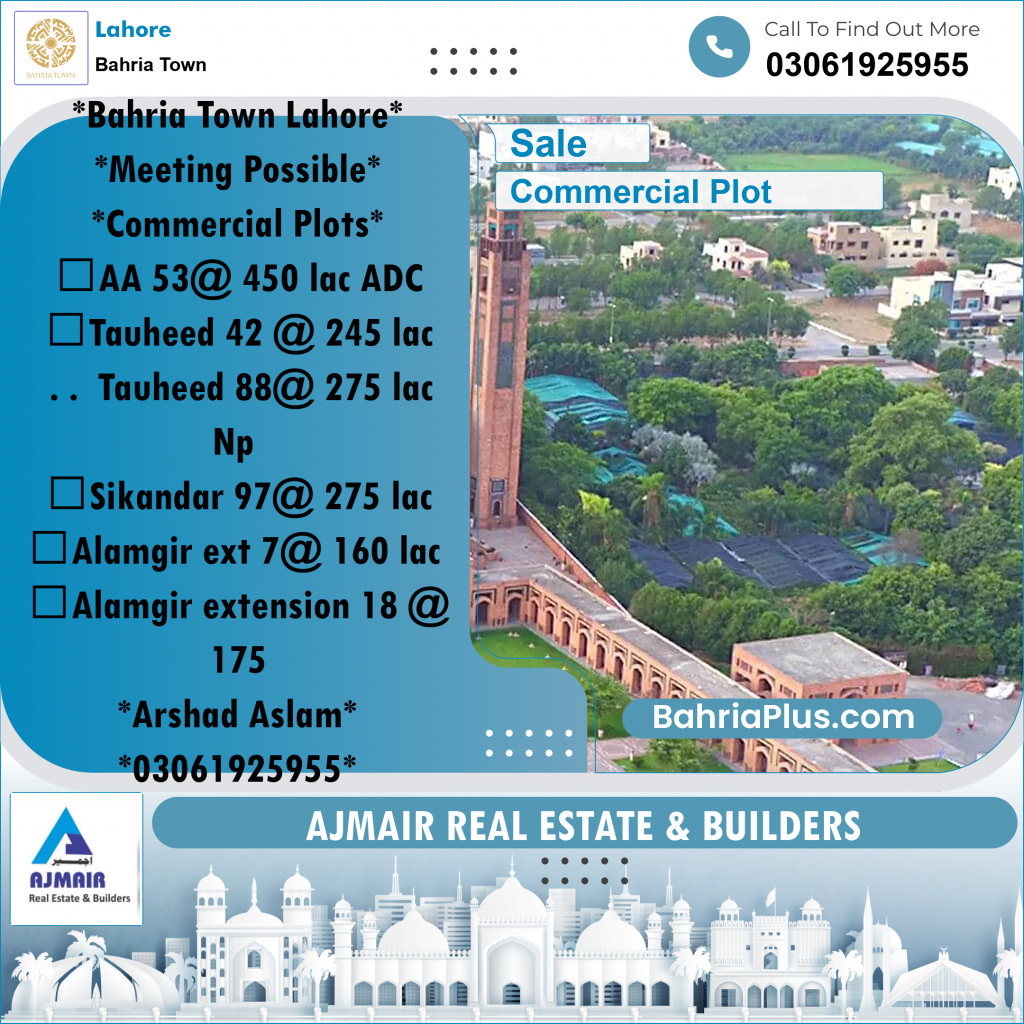 Commercial Plot for Sale in Bahria Town, Lahore - (BP-192288)