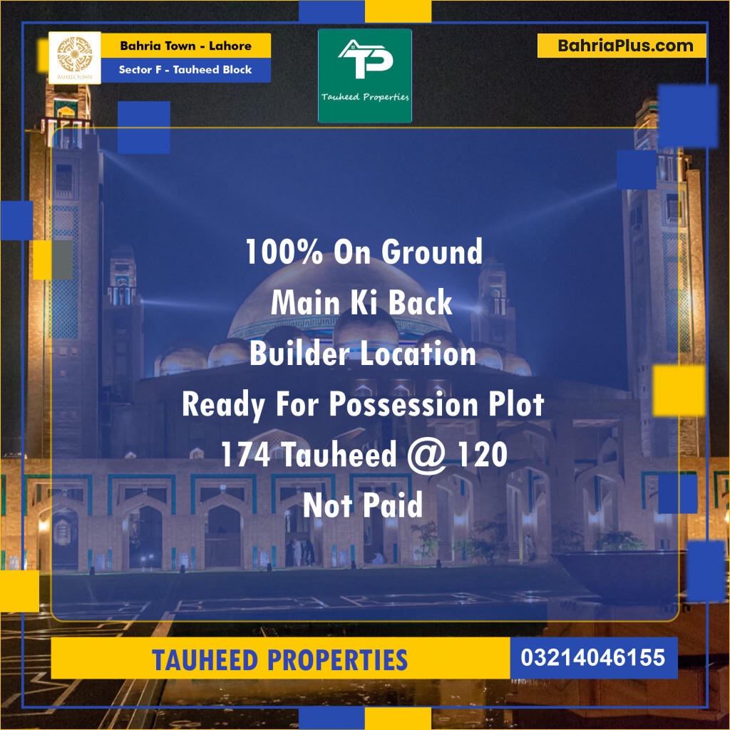 Residential Plot for Sale in Sector F - Tauheed Block -  Bahria Town, Lahore - (BP-192330)