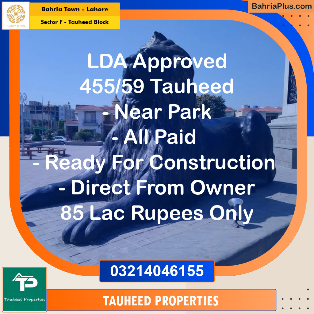 Residential Plot for Sale in Sector F - Tauheed Block -  Bahria Town, Lahore - (BP-192332)
