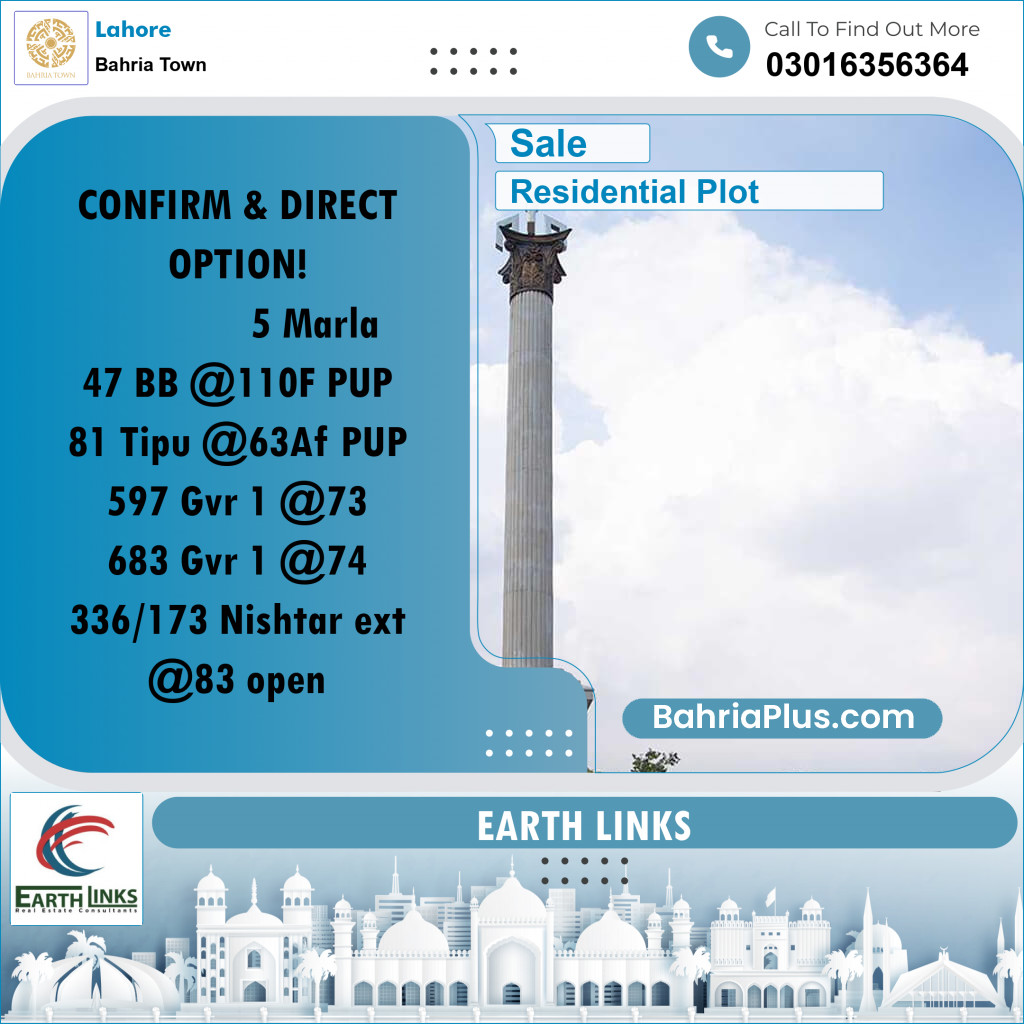 Residential Plot for Sale in Bahria Town, Lahore - (BP-192339)