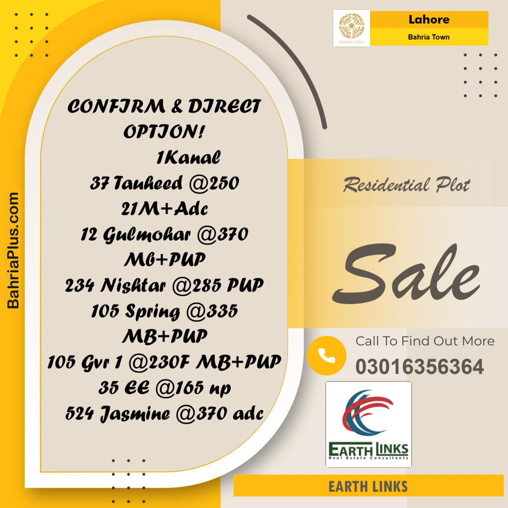 Residential Plot for Sale in Bahria Town, Lahore - (BP-192350)