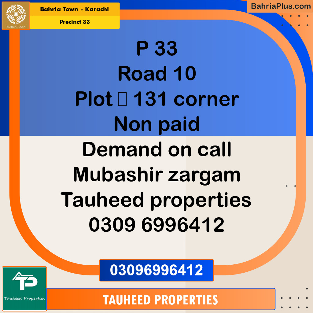 Residential Plot for Sale in Precinct 33 -  Bahria Town, Karachi - (BP-192352)