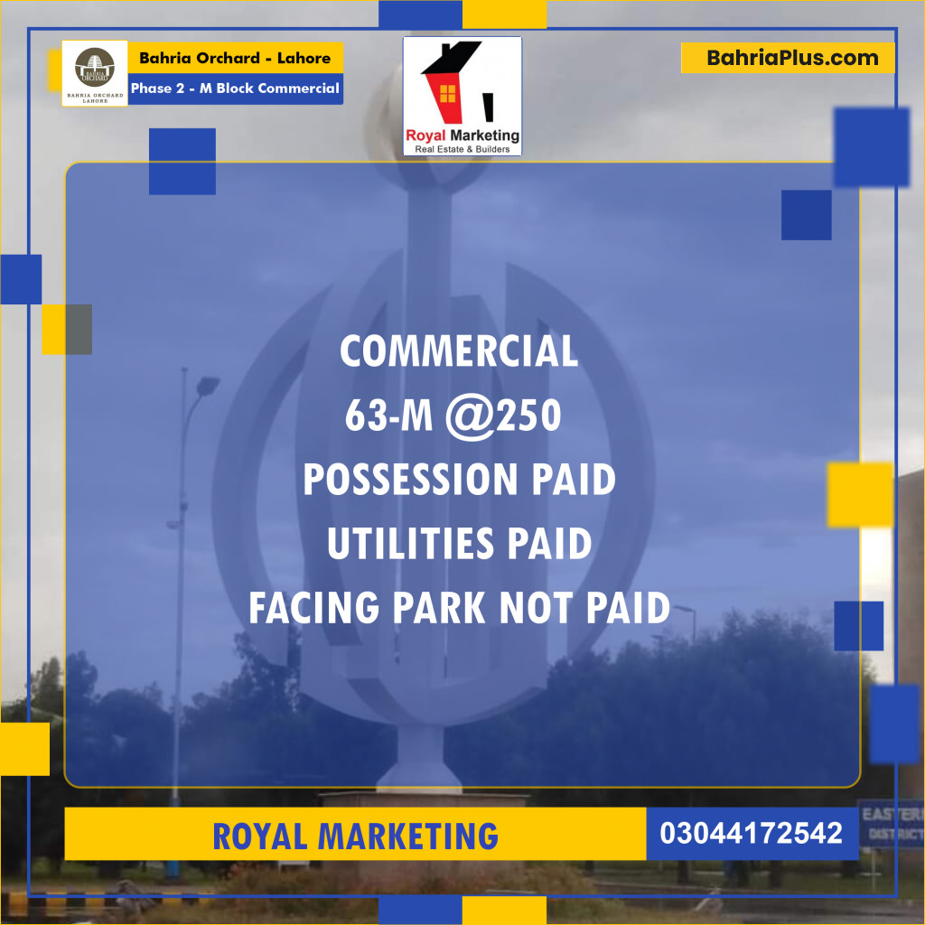 Commercial Plot for Sale in Phase 2 - M Block Commercial -  Bahria Orchard, Lahore - (BP-192379)