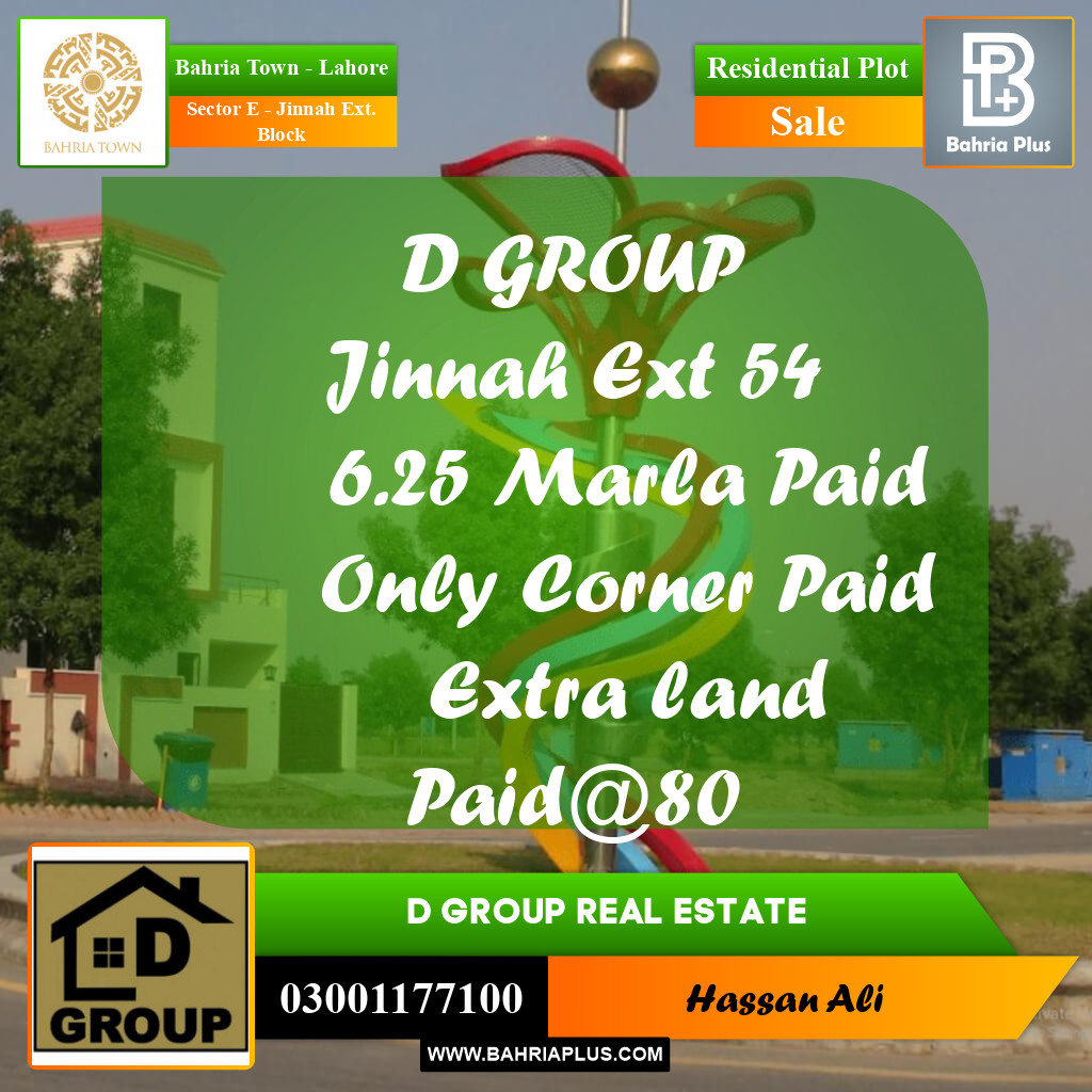 Residential Plot for Sale in Sector E - Jinnah Ext. Block -  Bahria Town, Lahore - (BP-192401)