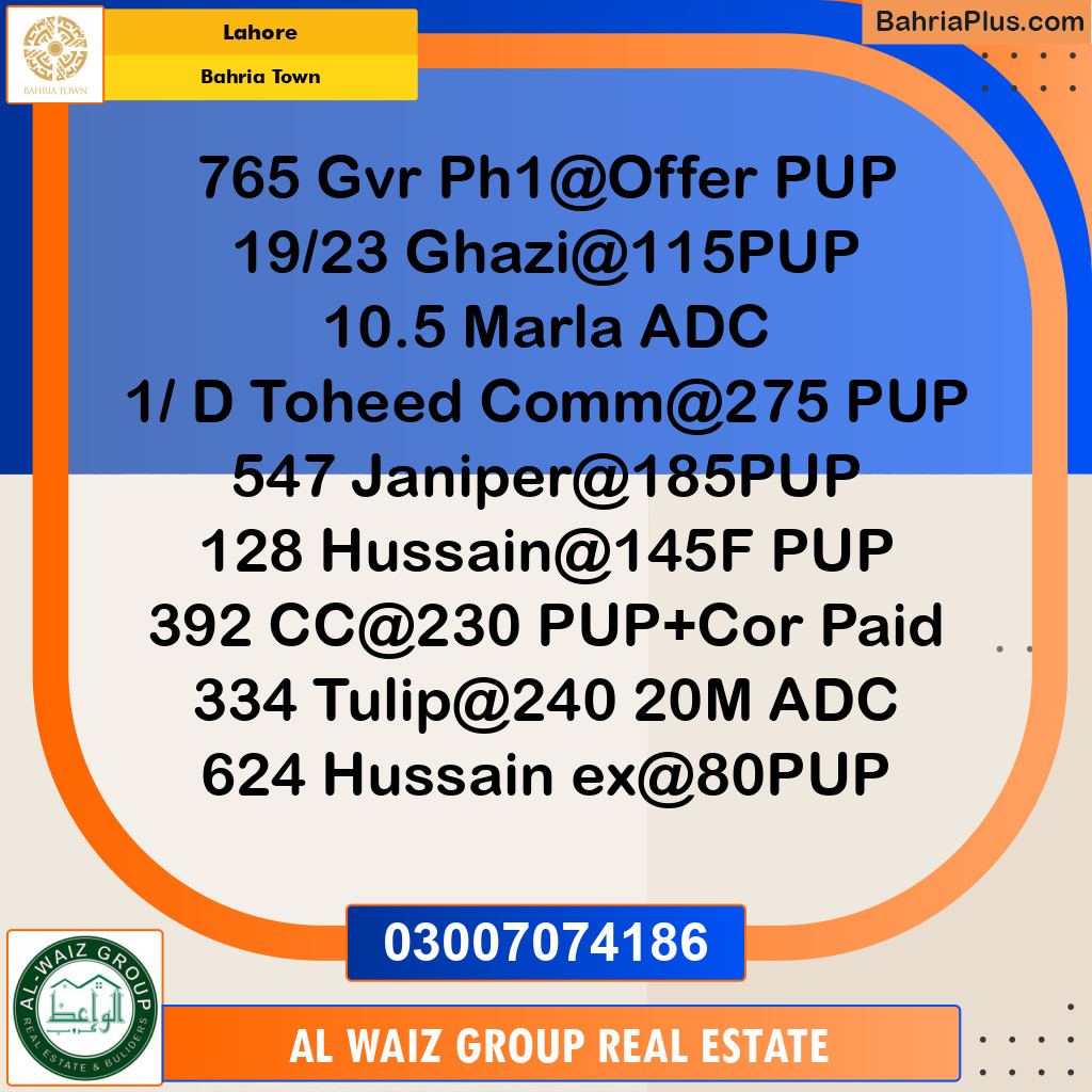 Residential Plot for Sale in Bahria Town, Lahore - (BP-192425)