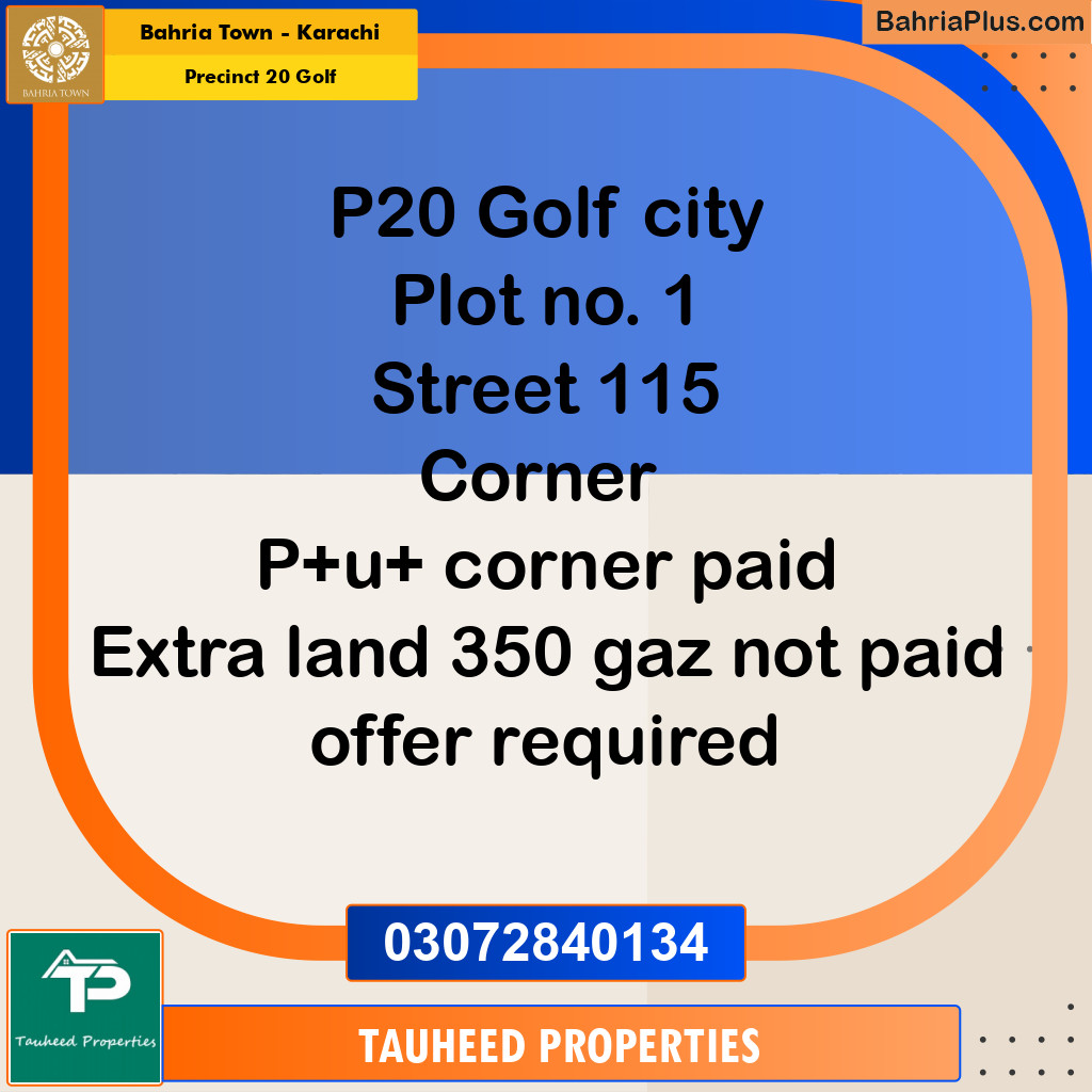 850 Sq. Yards Residential Plot for Sale in Precinct 20 Golf - Bahria Town, Karachi - (BP-192426)