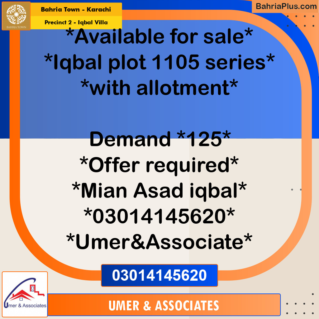 152 Sq. Yards Residential Plot for Sale in Precinct 2 - Iqbal Villa -  Bahria Town, Karachi - (BP-192447)