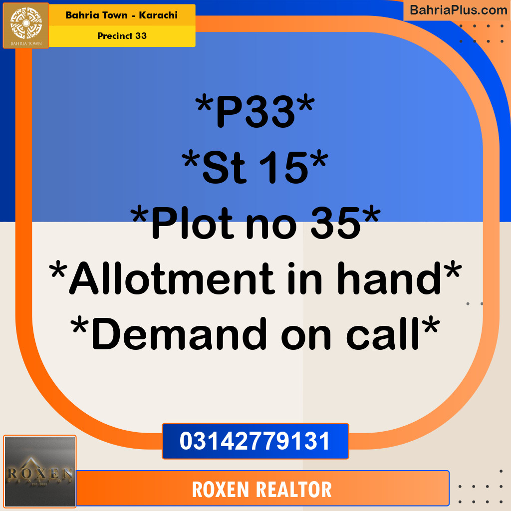 Residential Plot for Sale in Precinct 33 -  Bahria Town, Karachi - (BP-192456)