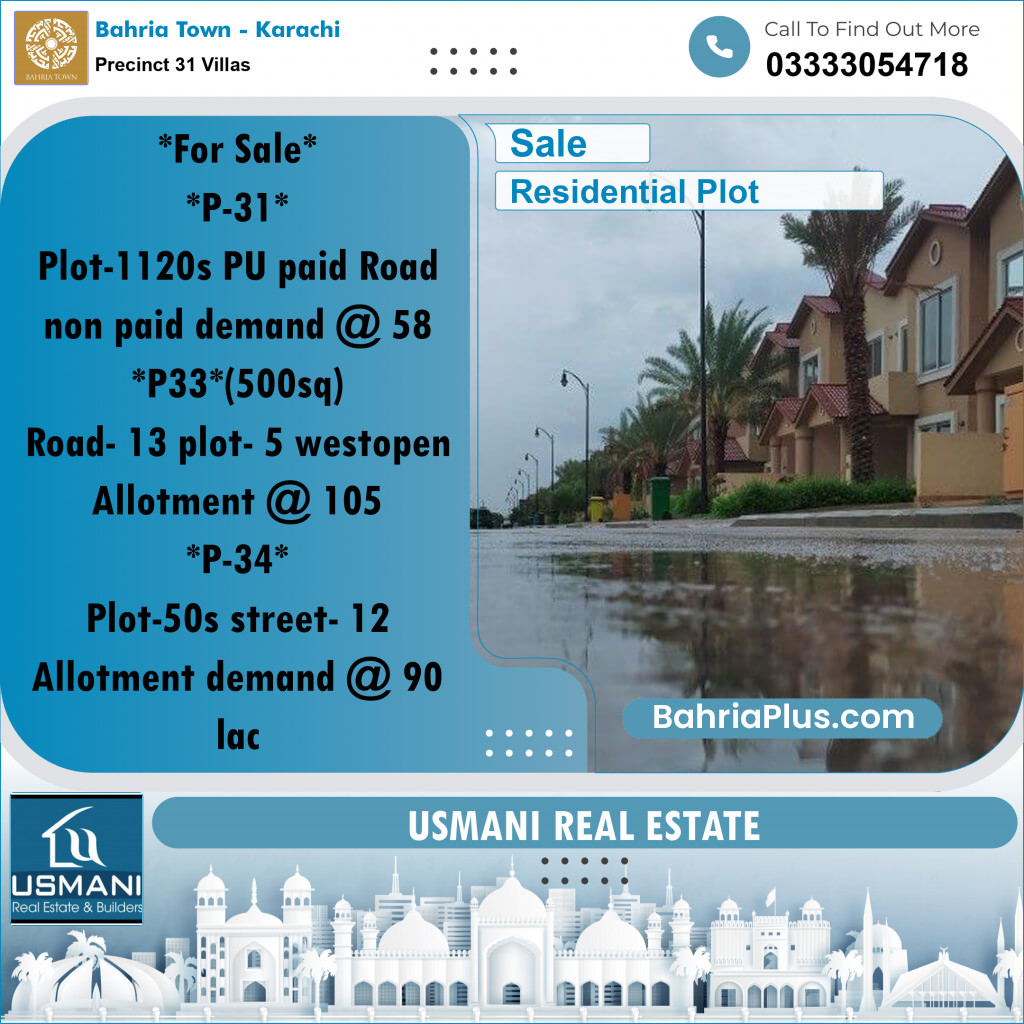 Residential Plot for Sale in Precinct 31 Villas -  Bahria Town, Karachi - (BP-192471)