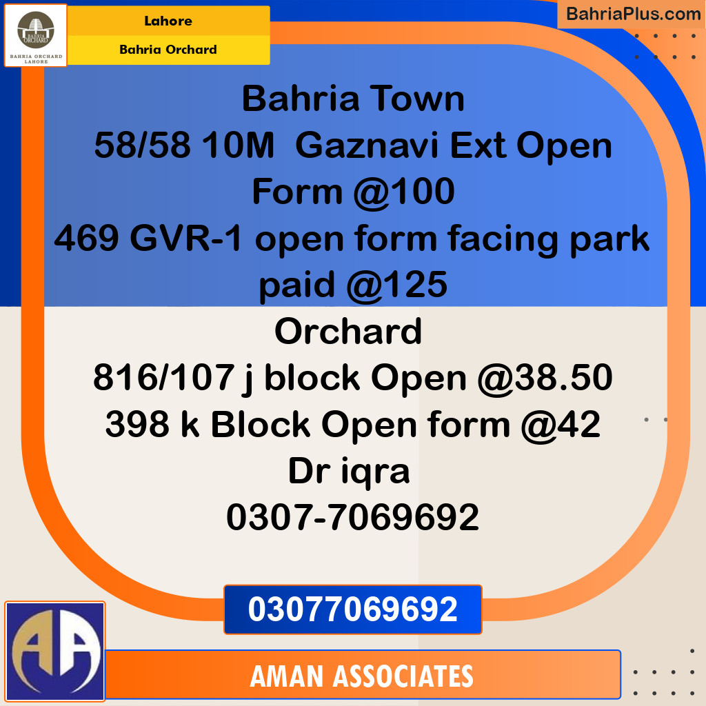 Residential Plot for Sale in Bahria Orchard, Lahore - (BP-192475)