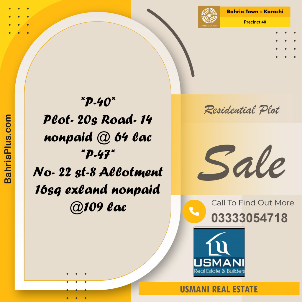 250 Sq. Yards Residential Plot for Sale in Precinct 40 -  Bahria Town, Karachi - (BP-192477)