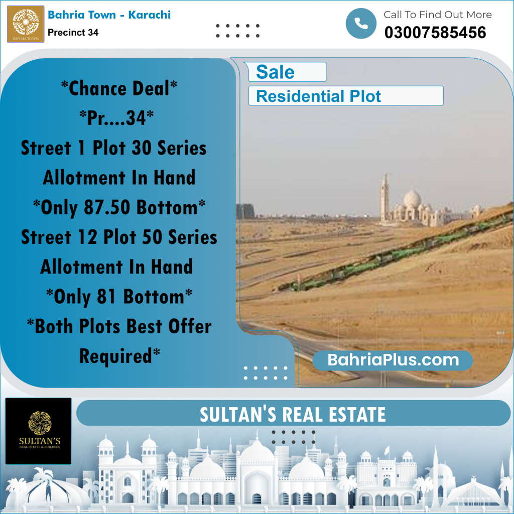 250 Sq. Yards Residential Plot for Sale in Precinct 34 -  Bahria Town, Karachi - (BP-192497)