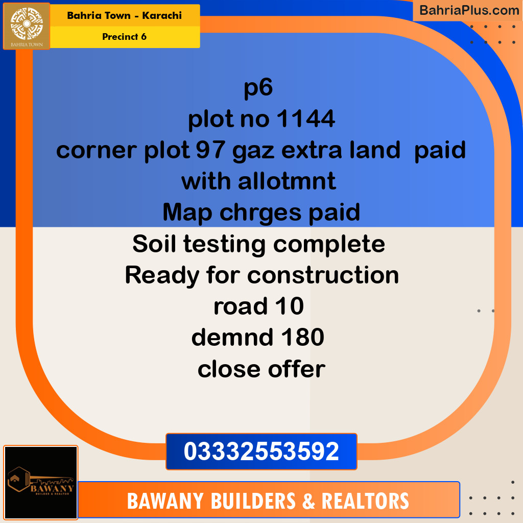 250 Sq. Yards Residential Plot for Sale in Precinct 6 -  Bahria Town, Karachi - (BP-192502)