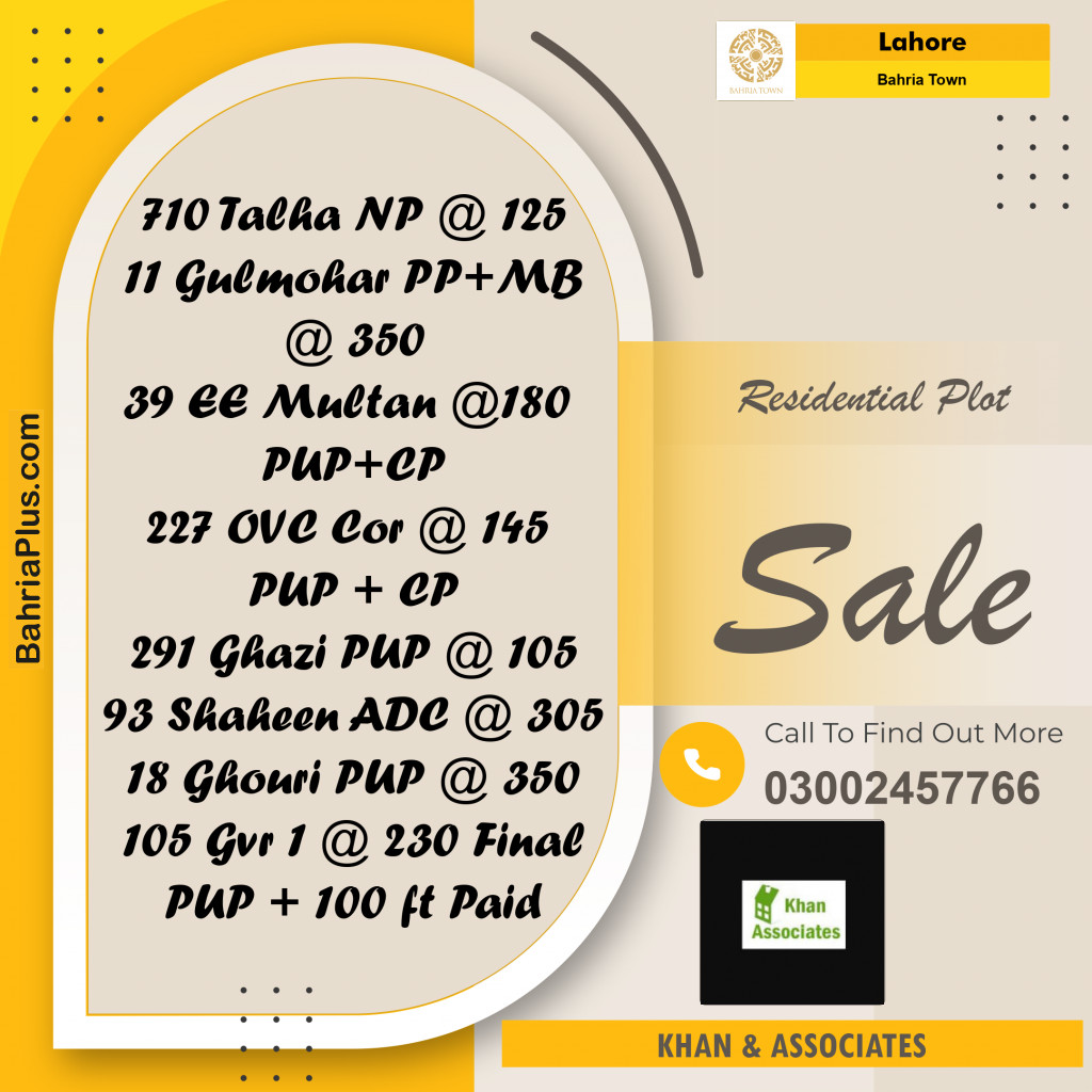 Residential Plot for Sale in Bahria Town, Lahore - (BP-192532)