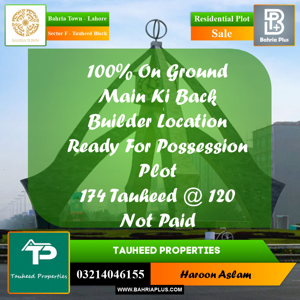 Residential Plot for Sale in Sector F - Tauheed Block - Bahria Town, Lahore - (BP-192608)