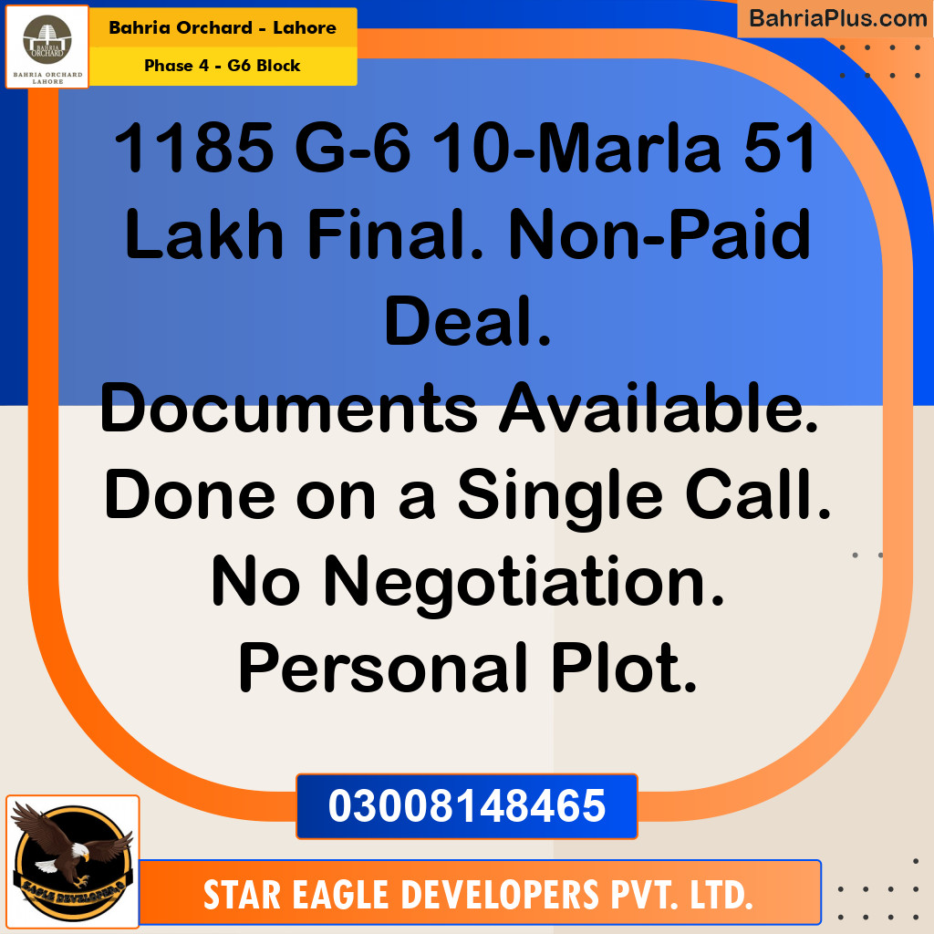 Residential Plot for Sale in Phase 4 - G6 Block -  Bahria Orchard, Lahore - (BP-192609)