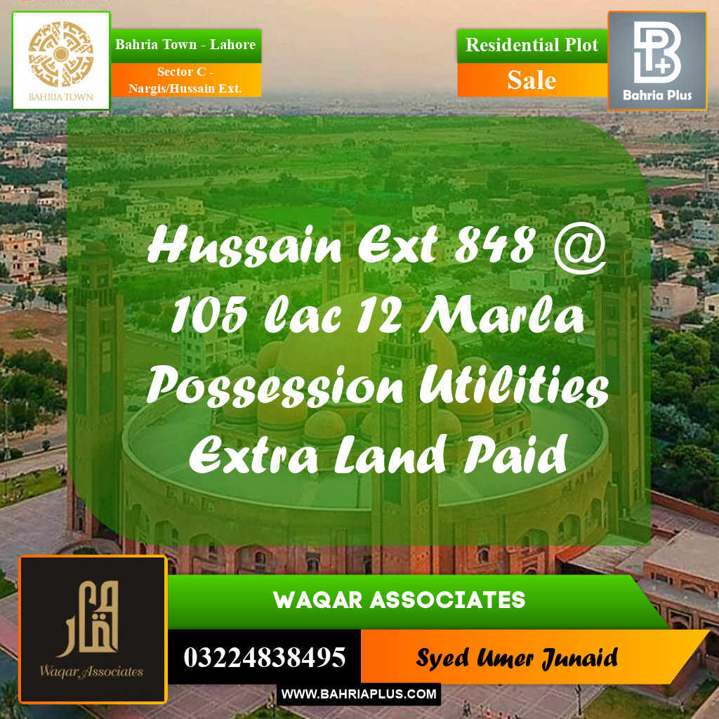 Residential Plot for Sale in Sector C - Nargis/Hussain Ext. -  Bahria Town, Lahore - (BP-192638)