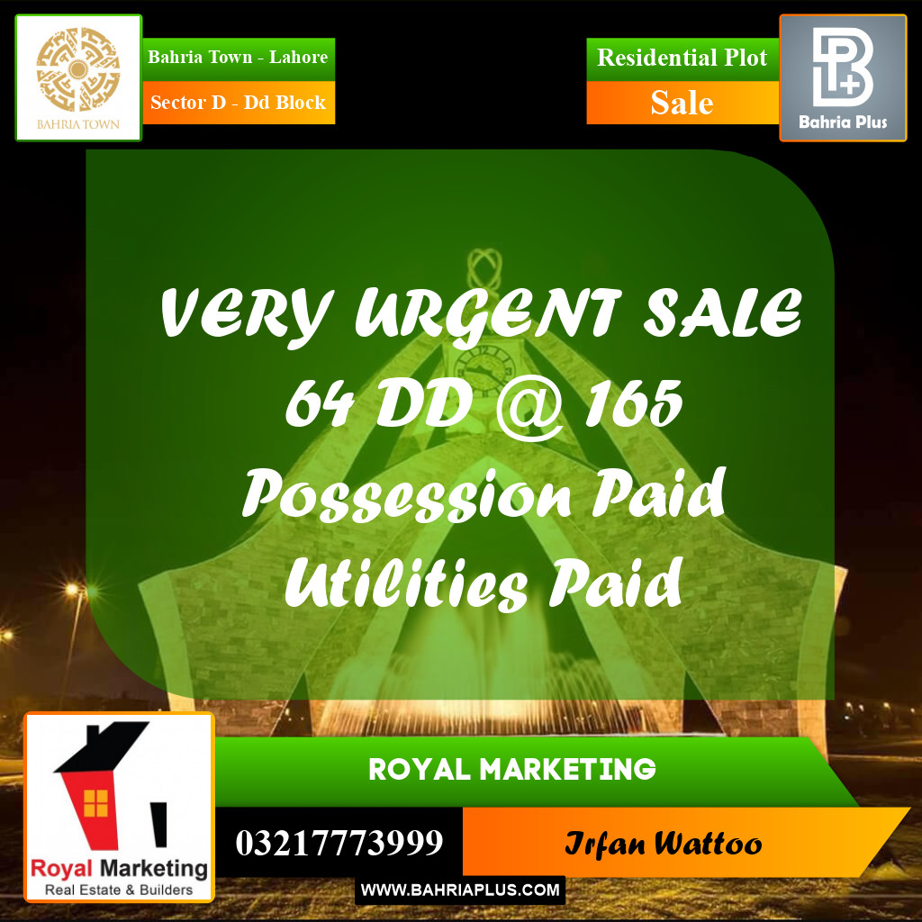 Residential Plot for Sale in Sector D - DD Block -  Bahria Town, Lahore - (BP-192639)
