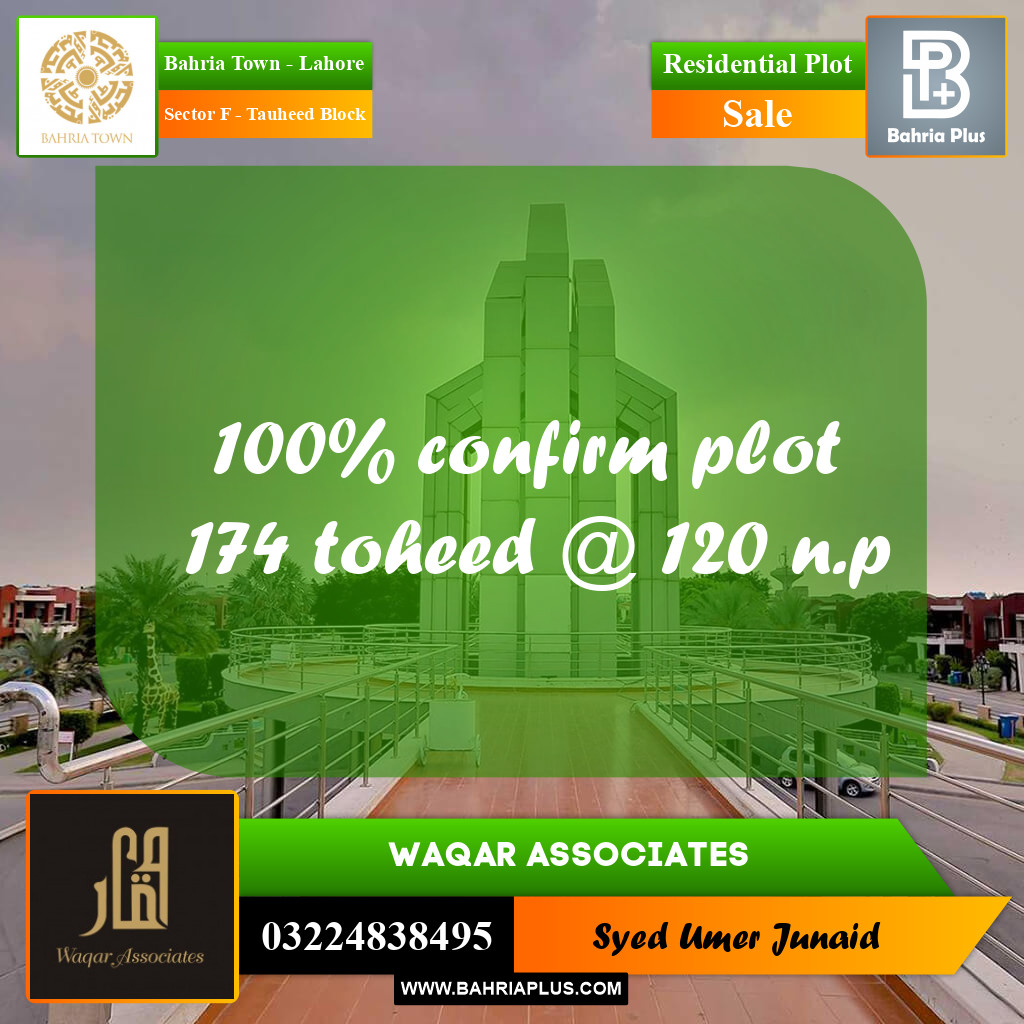 Residential Plot for Sale in Sector F - Tauheed Block -  Bahria Town, Lahore - (BP-192650)