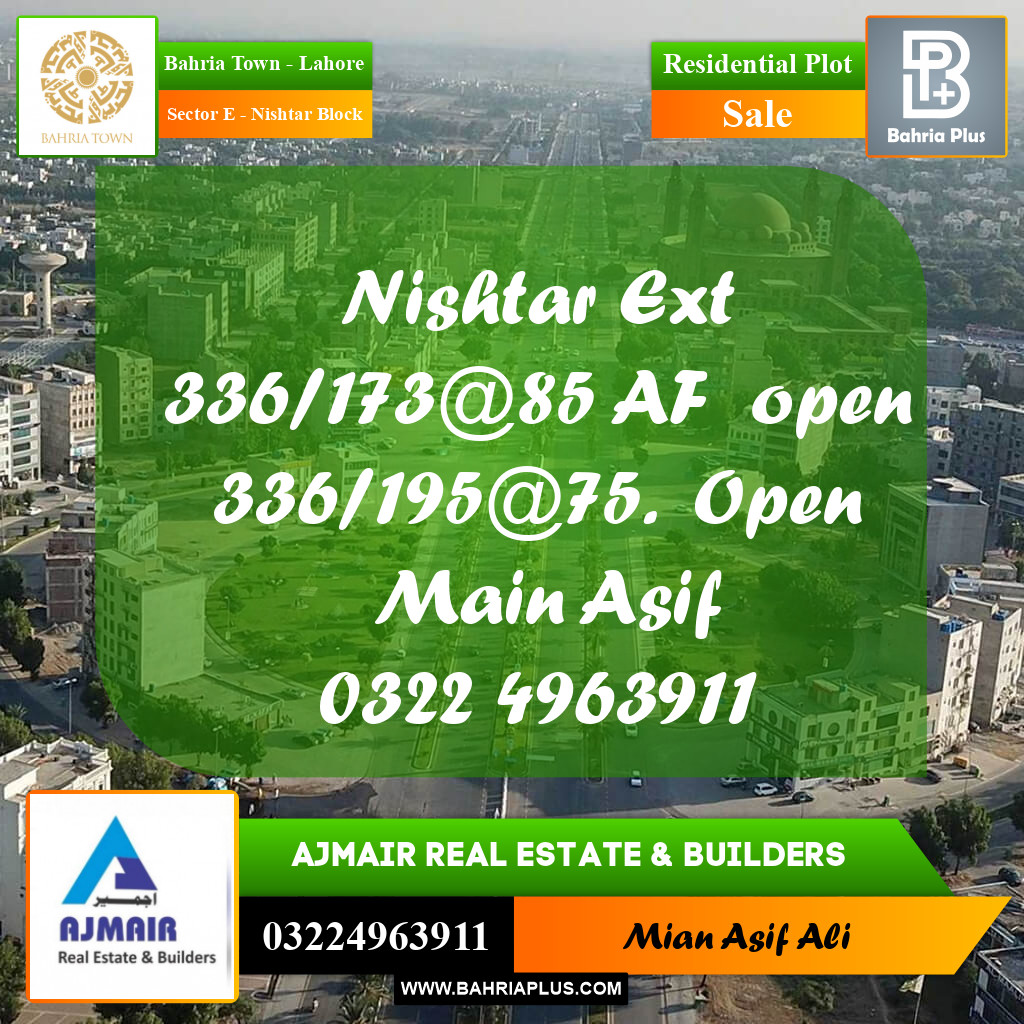Residential Plot for Sale in Sector E - Nishtar Block -  Bahria Town, Lahore - (BP-192658)